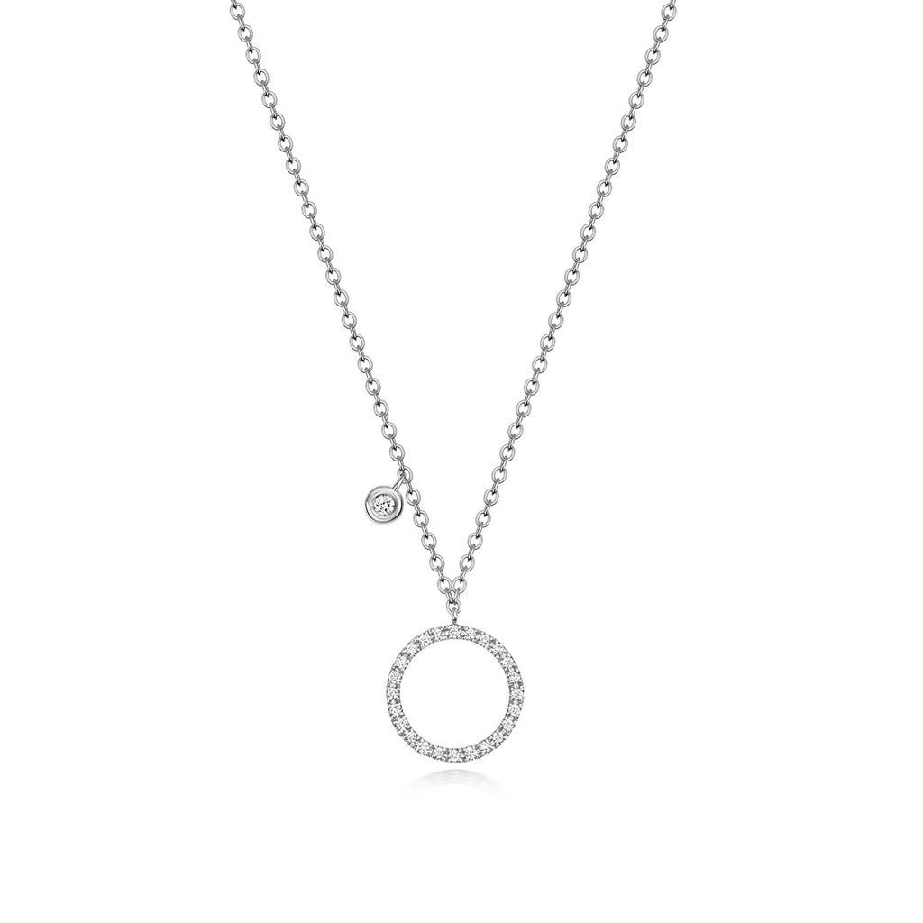 25 Natural Diamond Circle Necklace 18ct White Gold Hallmarked British Made