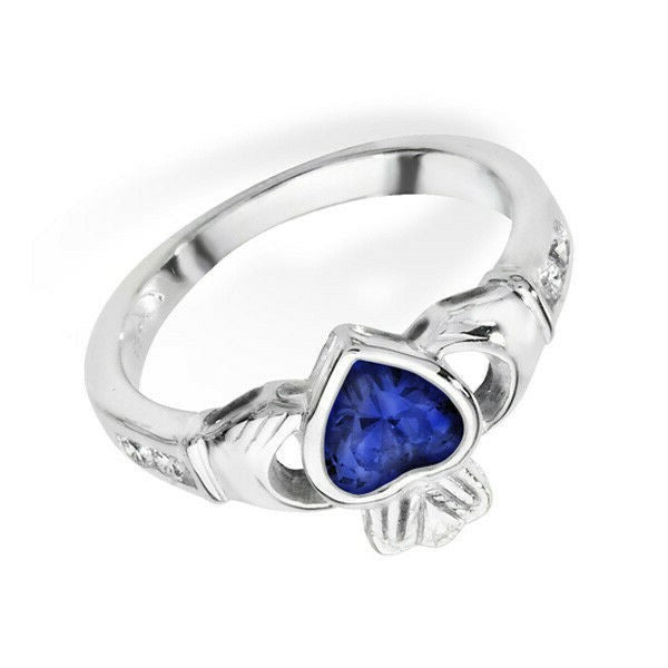 Sterling Silver Sapphire Ring Claddagh September Stone 925 Hallmarked Size J - R