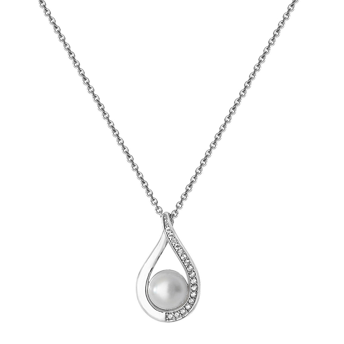 Ladies Pearl Halo Twist Necklace Sterling Silver 925 Hallmarked British Made