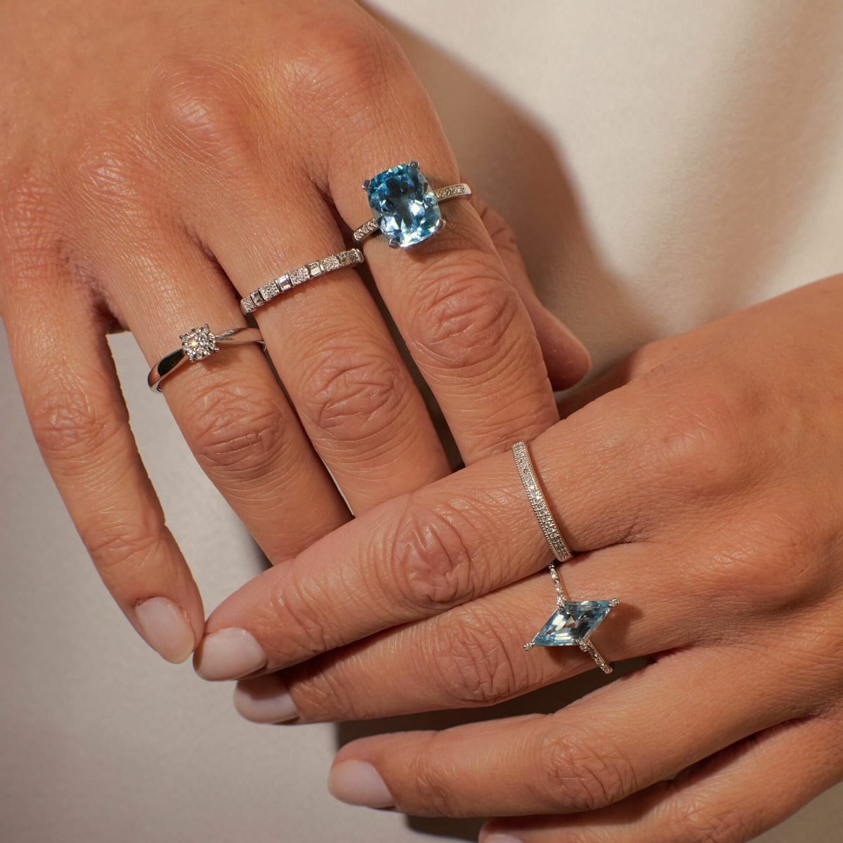 Natural Blue Topaz & Diamond Statement Ring 9ct White Gold Sizes L - Q