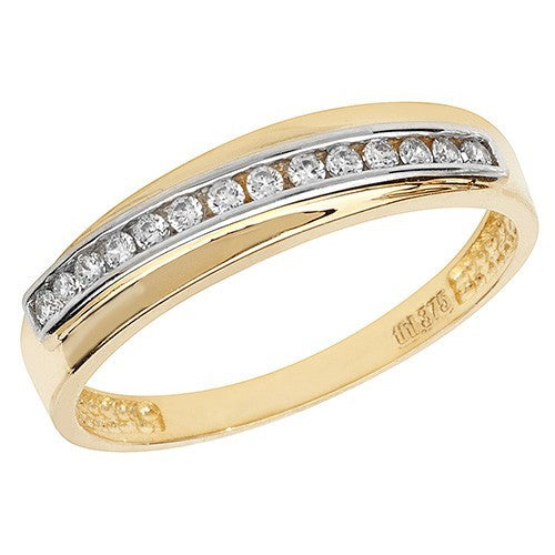Channel Set Band Ring 9ct 2 Tone Gold 375 Hallmarked Sizes J - S British Made
