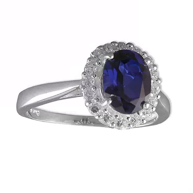 Oval Halo Sapphire Ring Sterling Silver 925 Hallmarked British Made Size M - S