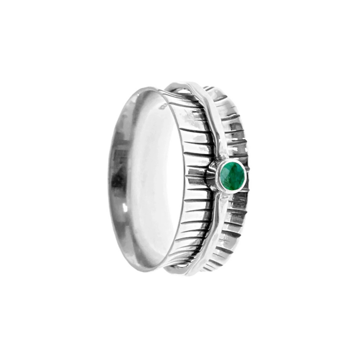 Flush Emerald Spinner Ring Sterling Silver 925 Hallmark British Made Size K - T