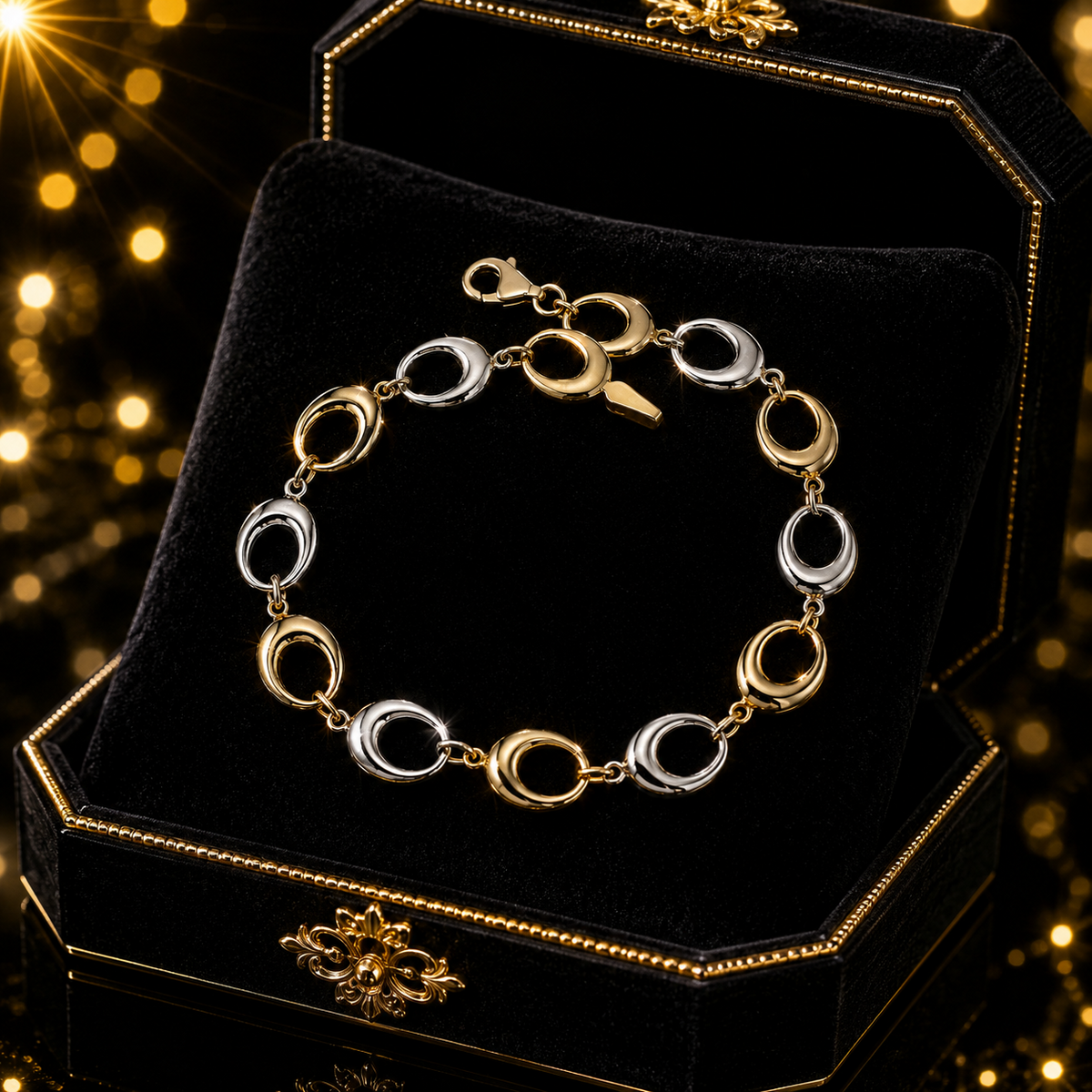 Oval Link Bracelet 9ct Mixed Gold 375 Hallmarked British Made Brand New Boxed