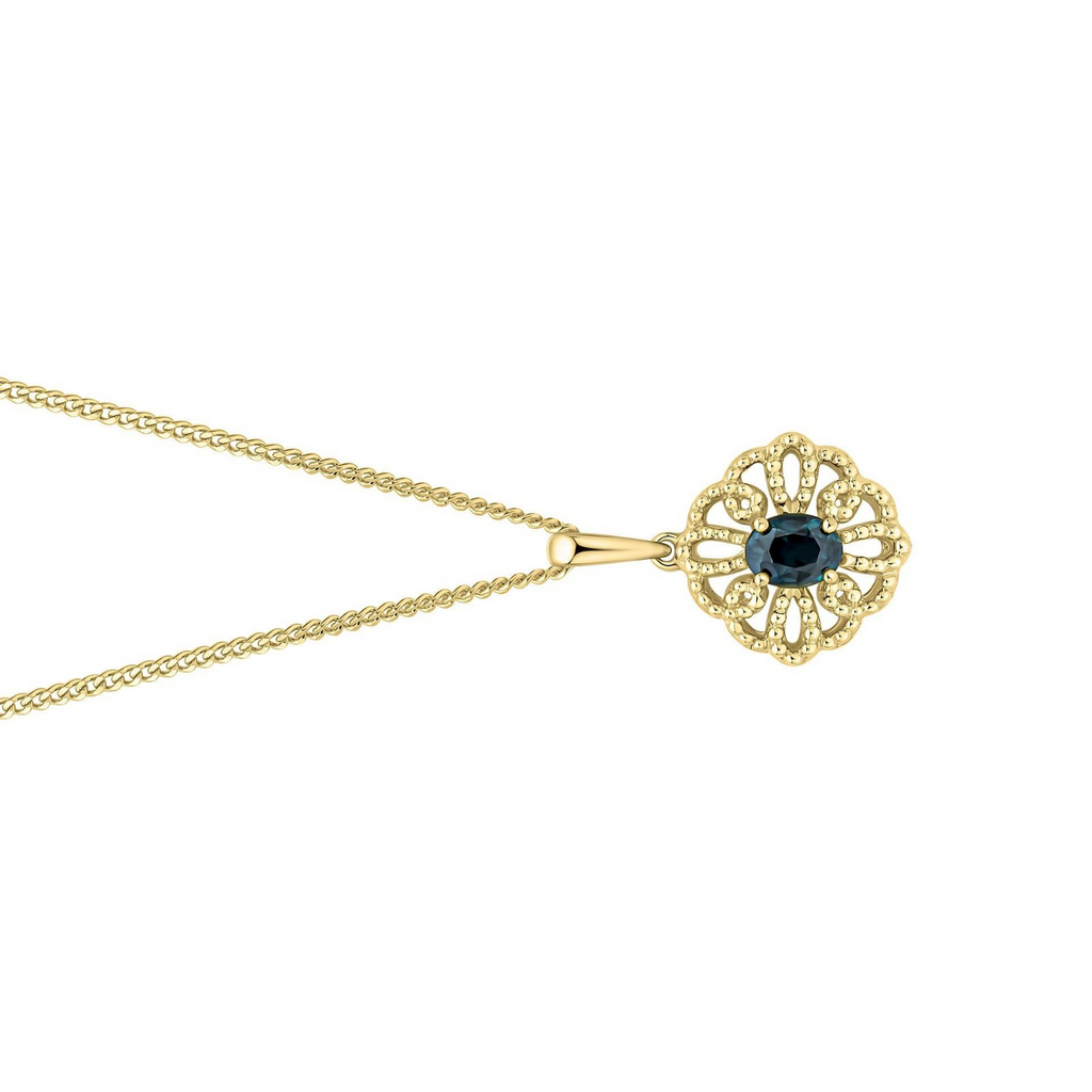 Floral Oval Sapphire Pendant 9ct Yellow Gold 375 Hallmarked British Made