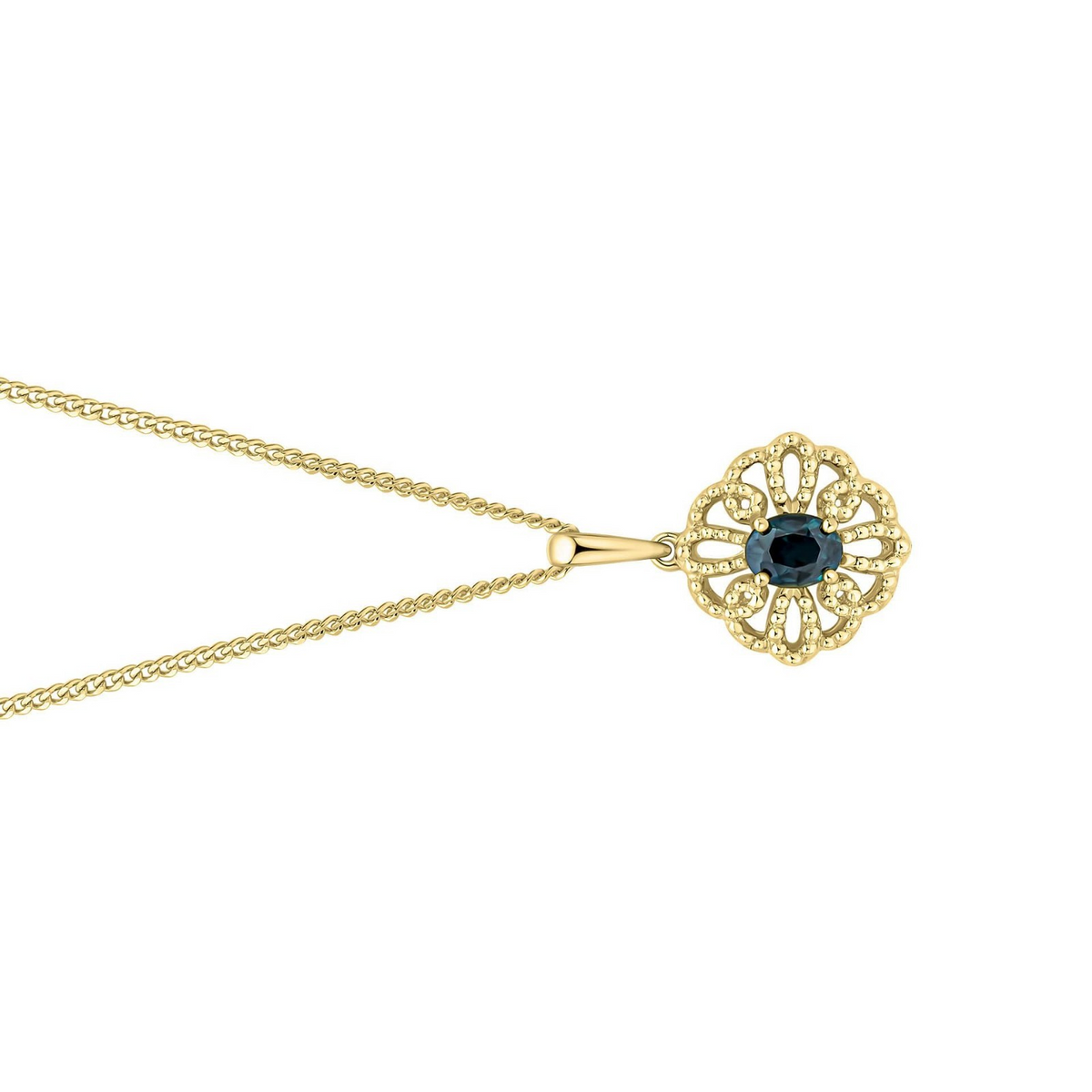 Floral Oval Sapphire Pendant 9ct Yellow Gold 375 Hallmarked British Made