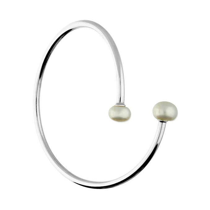 Italian Freshwater Pearl Bangle Sterling Silver 925 Hallmarked British Made