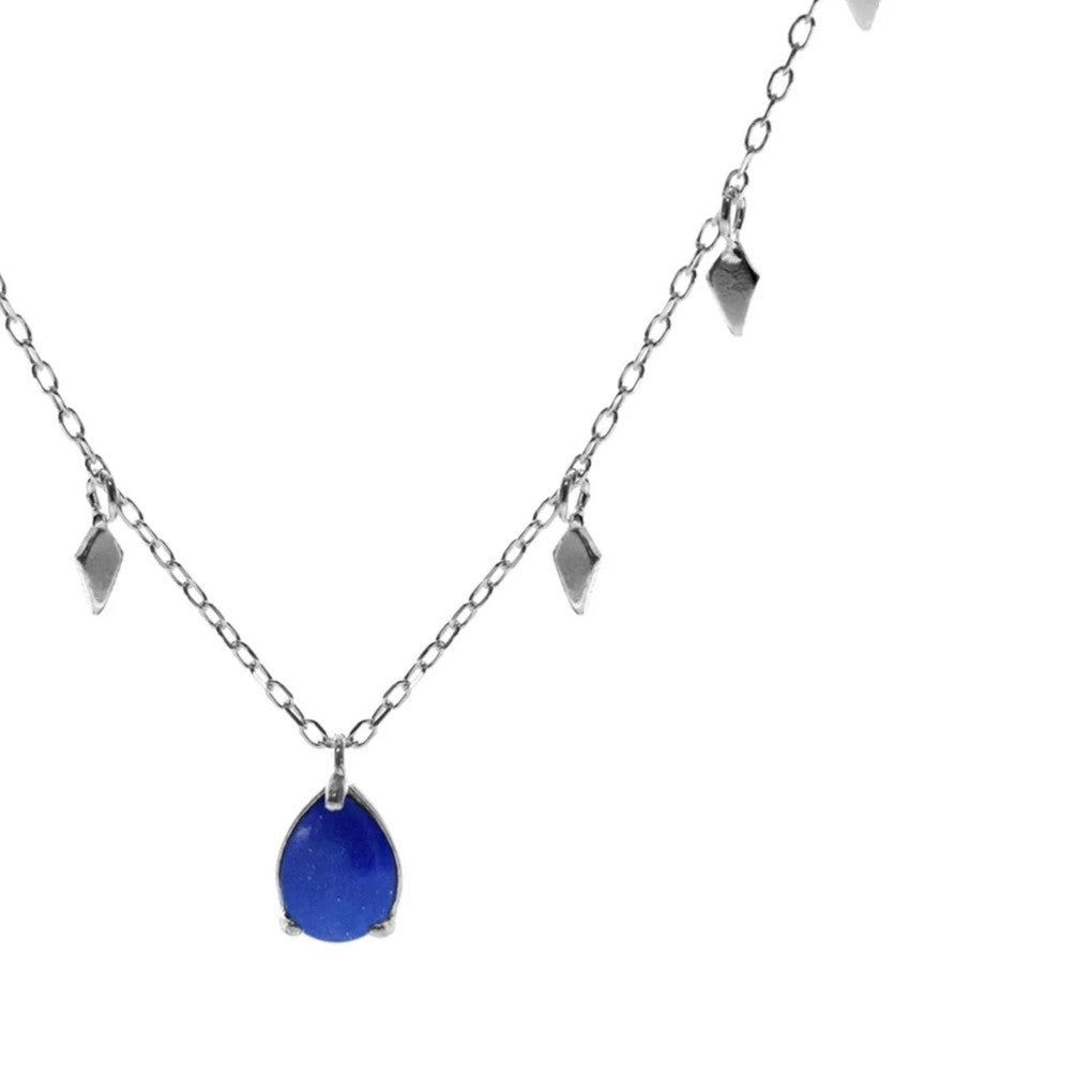 Teardrop Lapis Lazuli Necklace Solid Sterling Silver 925 Hallmarked British Made