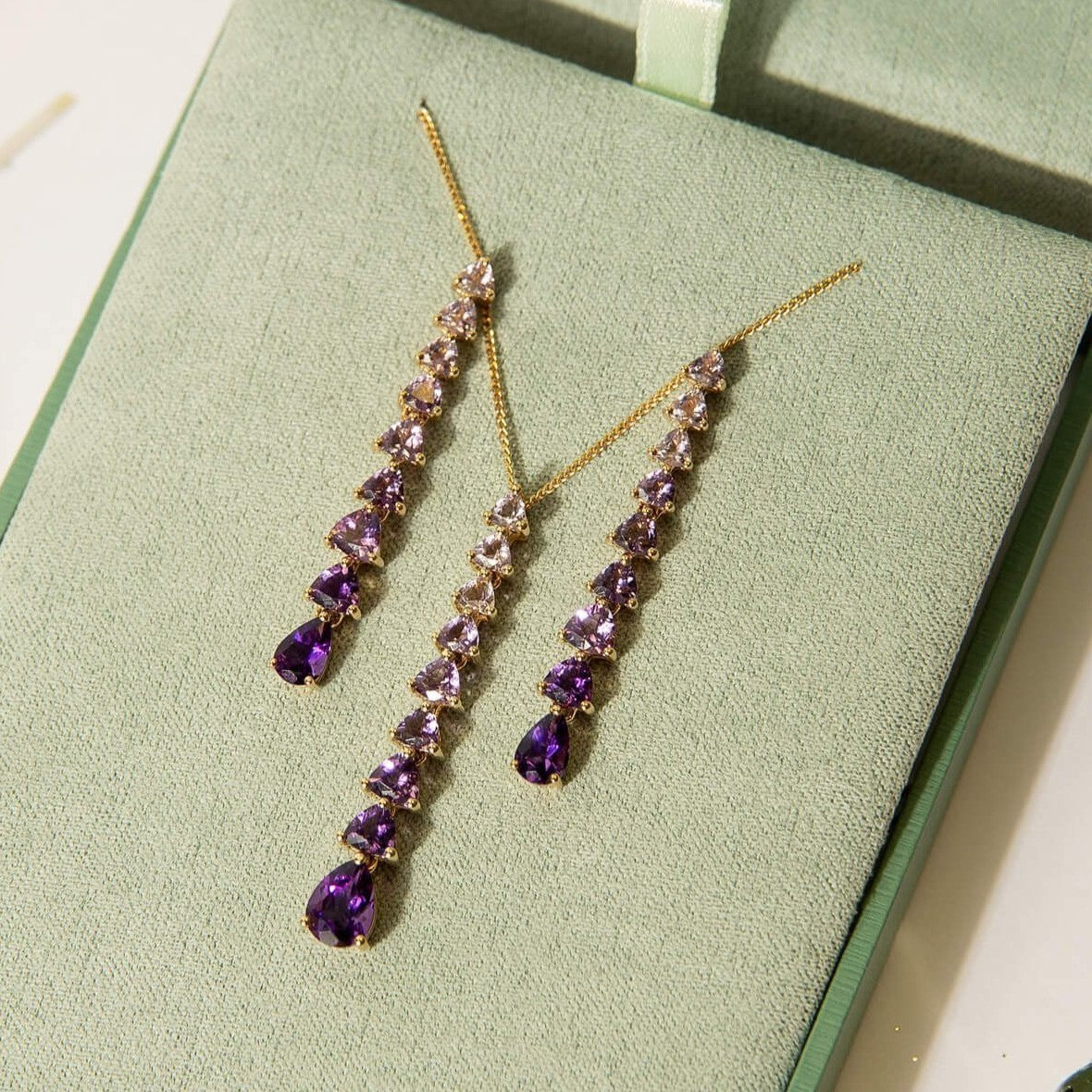 Trillian Pear Amethyst Pendant & Earrings Set 9ct Yellow Gold 375 Hallmarked