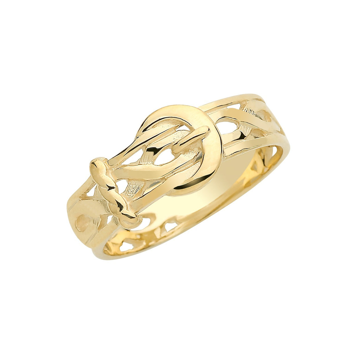 9ct Yellow Gold Gents Engraved Buckle Ring 375 Hallmarked Size P - W