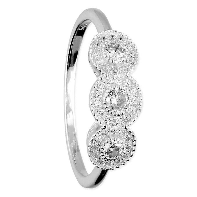 3 Stone Ring Sterling Silver 925 Hallmarked British Made Size L - R