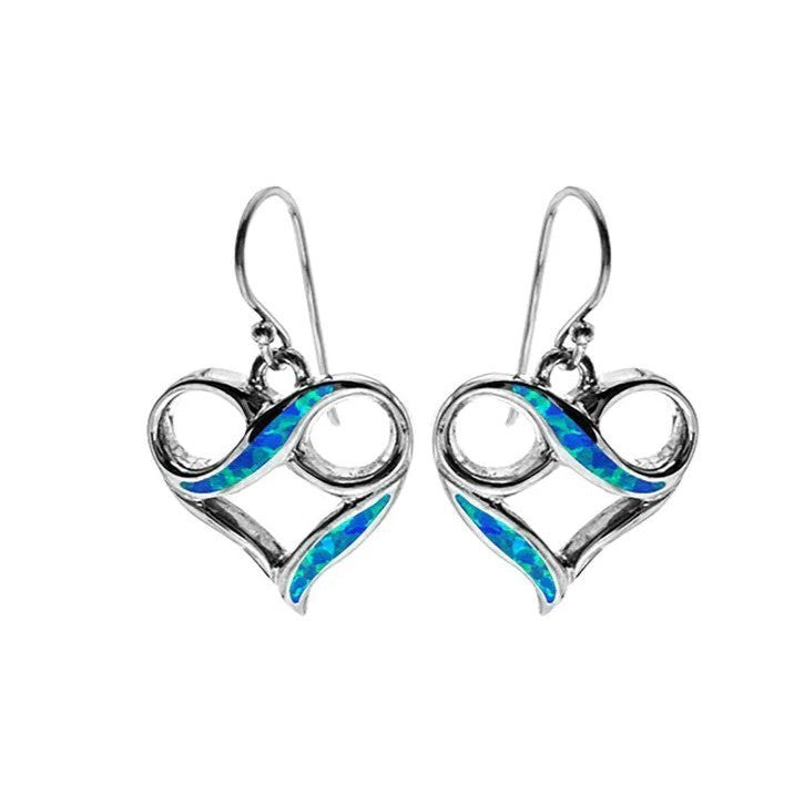 Blue Opal Infinity Heart Earrings Sterling Silver 925 Hallmarked British Made