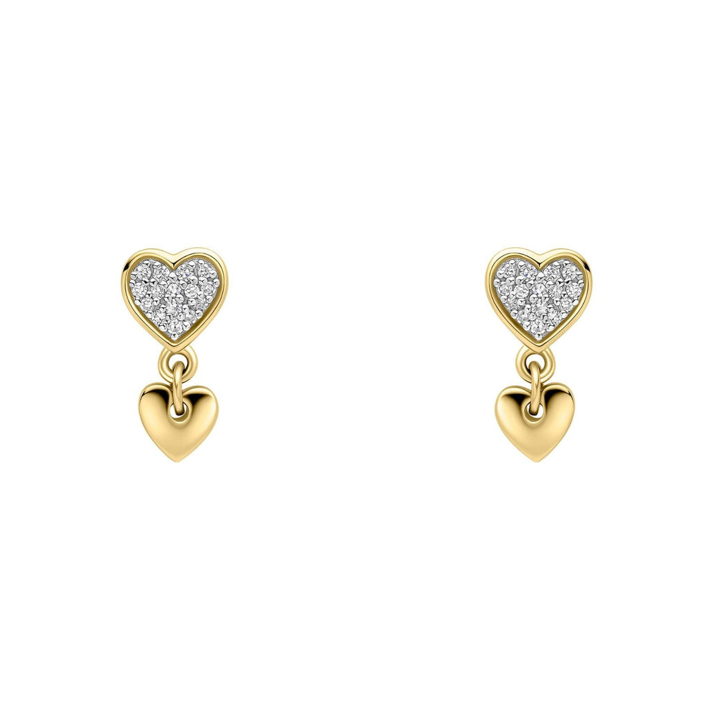 Diamond Heart Pendant & Earrings Set 9ct Yellow Gold 375 Hallmarked British Made
