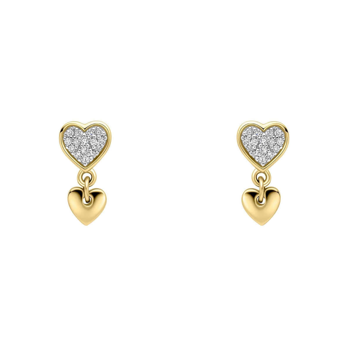 Diamond Heart Pendant & Earrings Set 9ct Yellow Gold 375 Hallmarked British Made