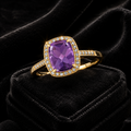 Halo Cushion Amethyst Diamond Ring 9ct Yellow Gold 375 Hallmarked Sizes J - Q