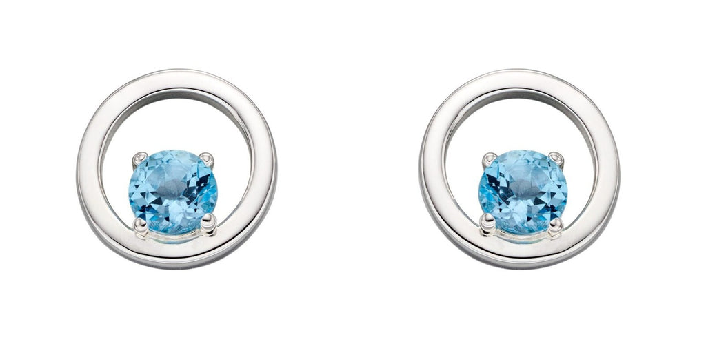 Blue Topaz Circle Stud Earrings Sterling Silver 925 Hallmarked British Made