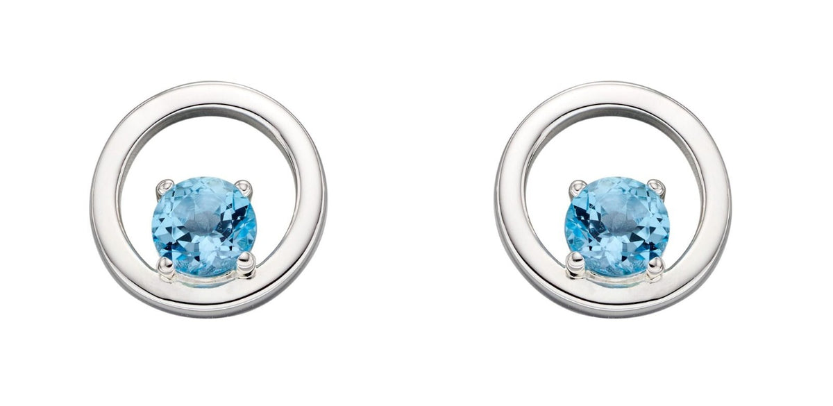 Blue Topaz Circle Stud Earrings Sterling Silver 925 Hallmarked British Made