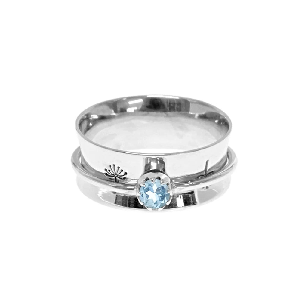 Floral Topaz Spinner Ring Sterling Silver 925 Hallmark British Made Size K - T