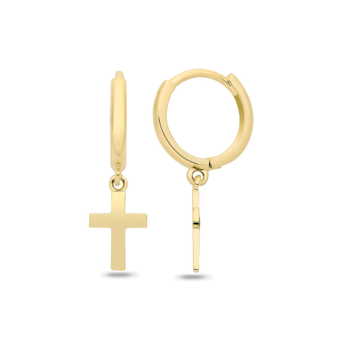 8mm Cross Drop Hoops Earrings 9ct Yellow Gold 375 Hallmarked Brand New