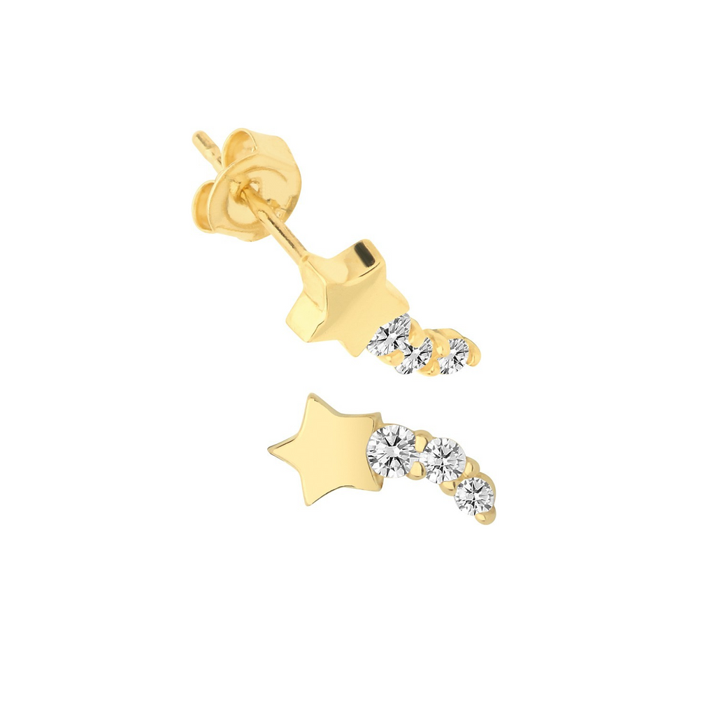 Shooting Star Stud Earrings 9ct Yellow Gold 375 Hallmarked Brand New Boxed