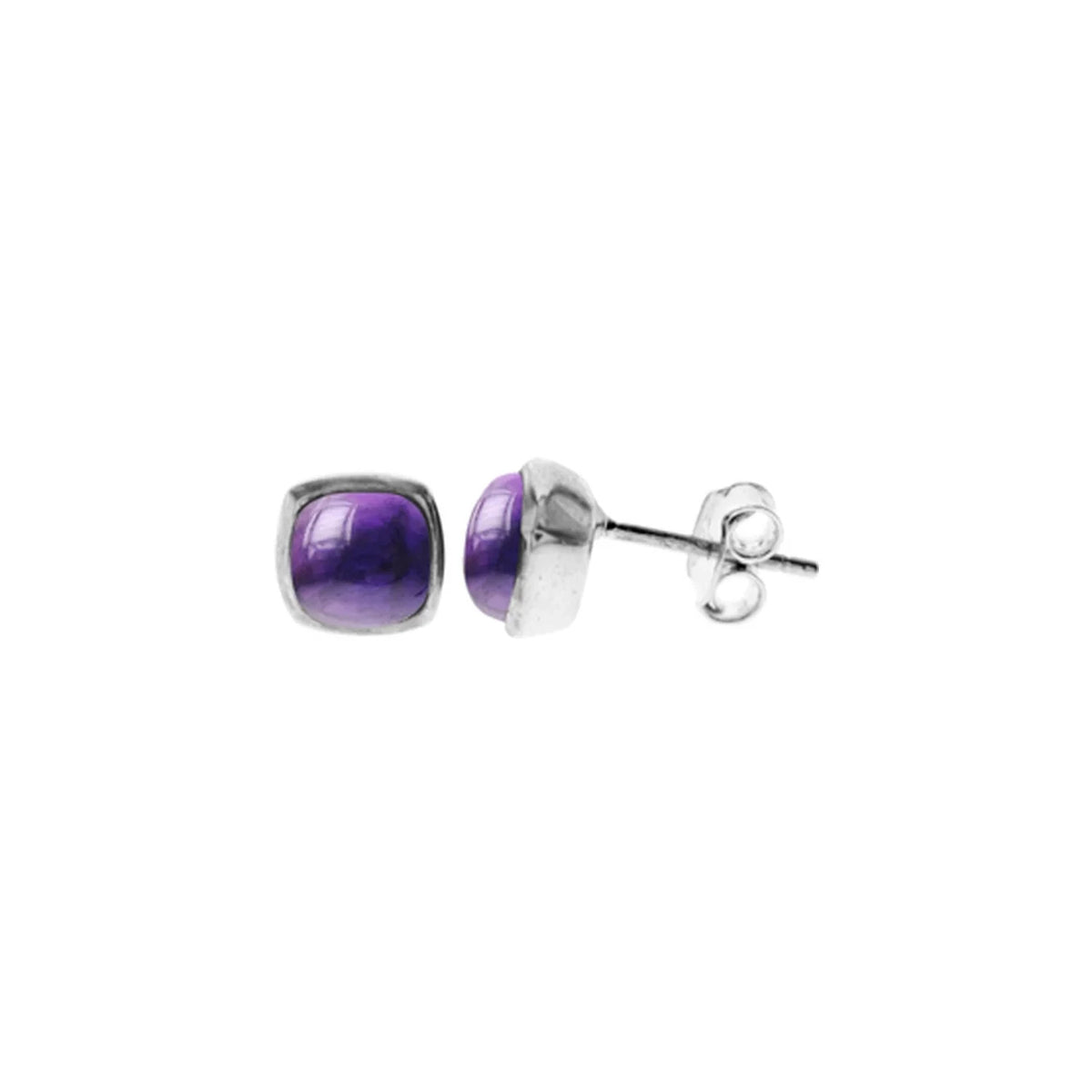 Natural Amethyst Squircle Earrings Sterling Silver 925 Hallmarked Brand New