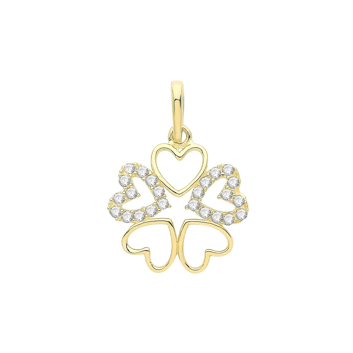 Heart Clover 9ct Yellow Gold Pendant 375 Hallmarked All Chain Lengths