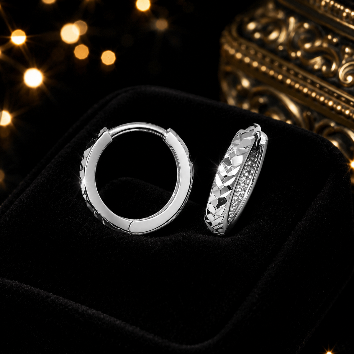 9ct White Gold DC Hoop Earrings British Made 375 Hallmarked Brand New Boxed