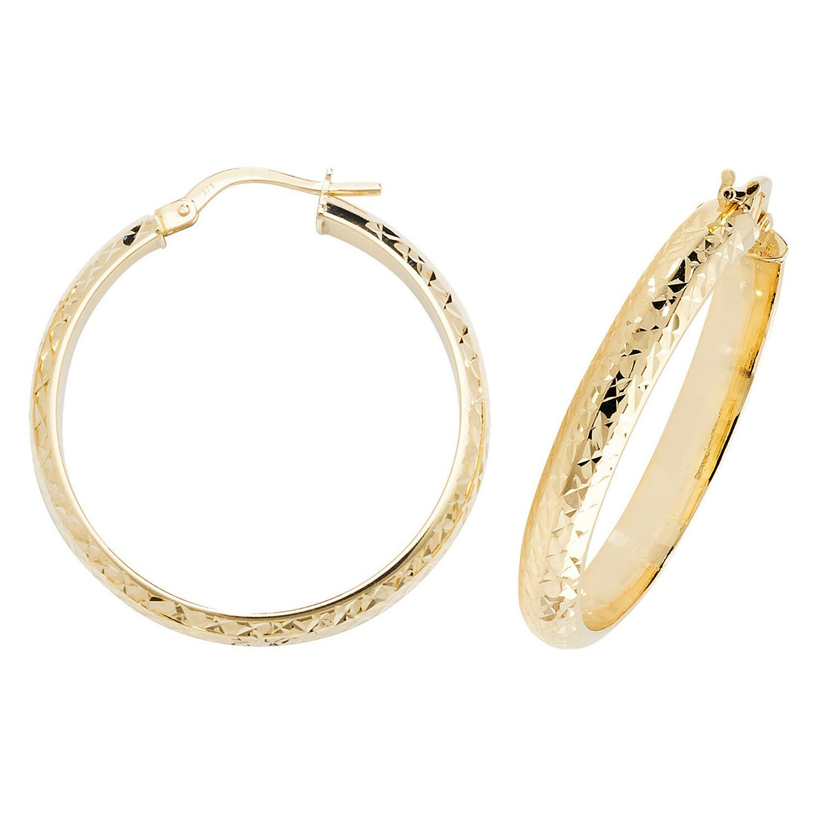 9ct Yellow Gold DC Hinged Hoop Earrings 375 Hallmarked 10mm - 30mm Diameter