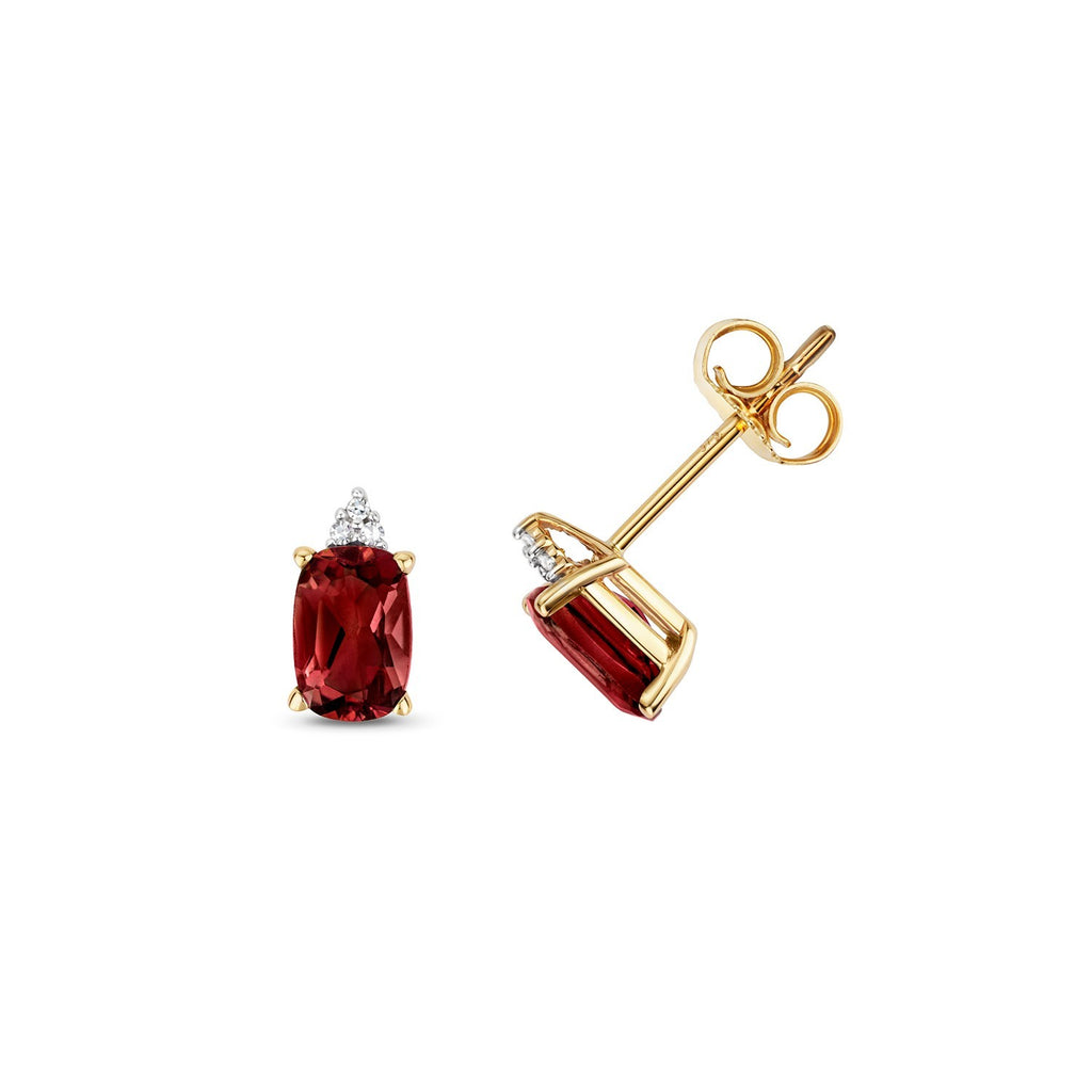 Natural Oval Garnet Diamond Stud Earrings 9ct Yellow Gold 375 Hallmarked