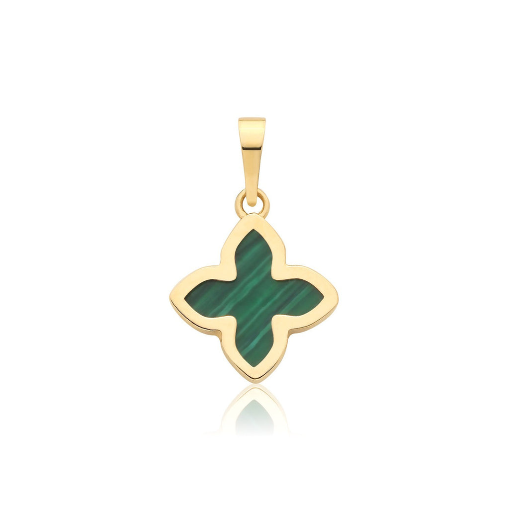 Floral Malachite 9ct Yellow Gold Pendant 375 Hallmarked All Chain Lengths