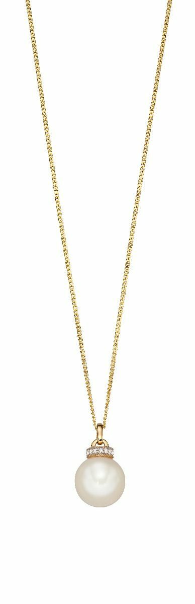 Diamond and Pearl Pendant 9ct Yellow Gold 375 Hallmarked British Made