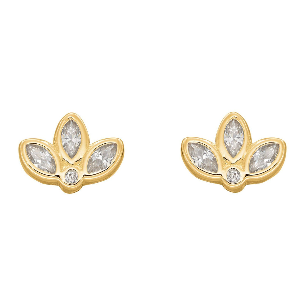 Lotus Flower Stud Earrings 9ct Yellow Gold Plated Hallmarked Brand New Boxed