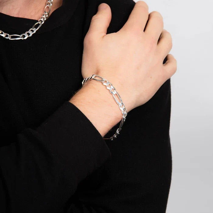 Gents Heavyweight Figaro Bracelet Solid Sterling Silver 925 Hallmarked 22cm