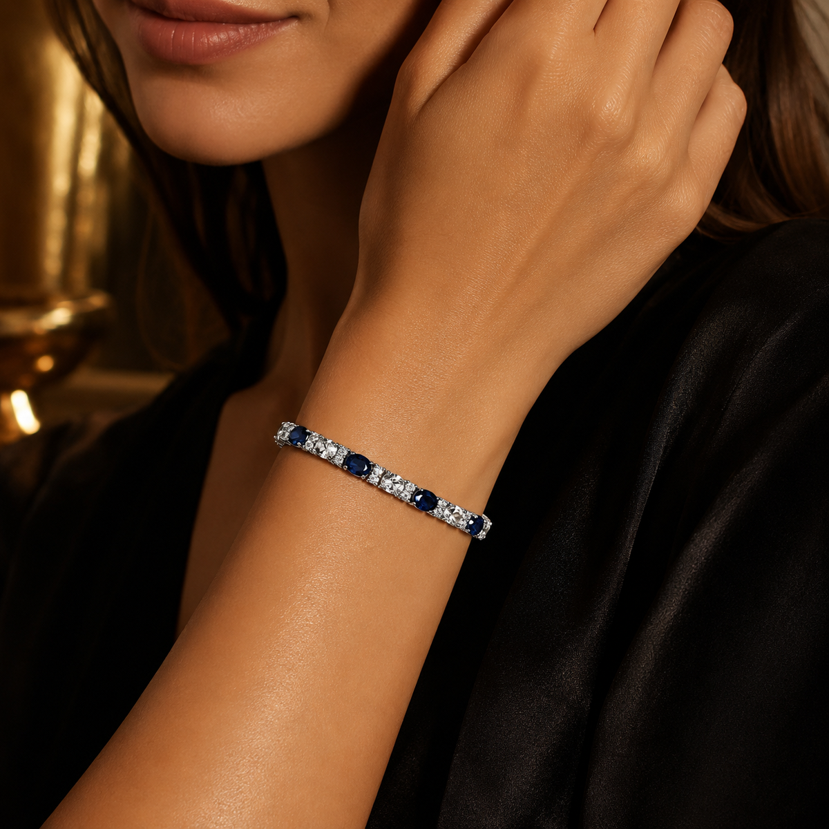 Natural Oval Sapphire Tennis Bracelet Sterling Silver 925 Hallmarked Brand New
