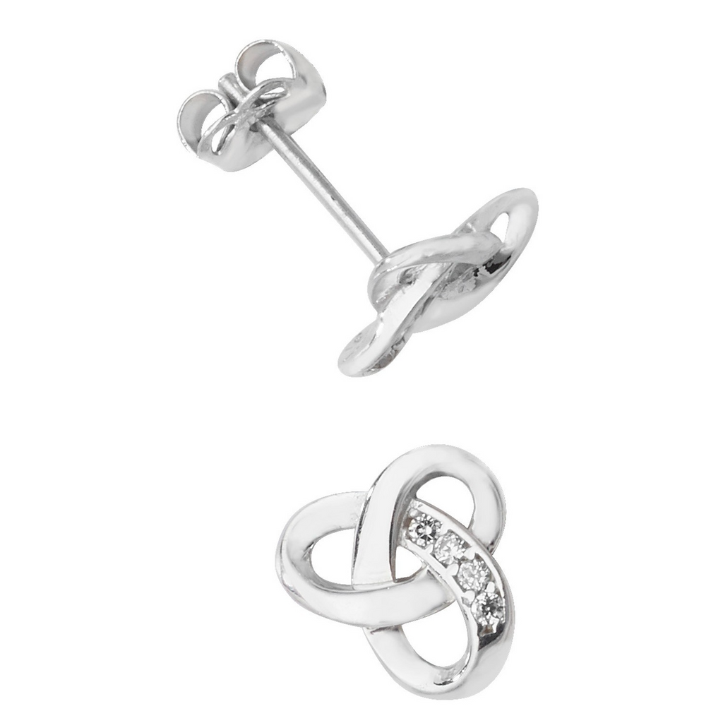 4 Stone Infinity Stud Earrings 9ct White Gold 375 Hallmarked Brand New Boxed