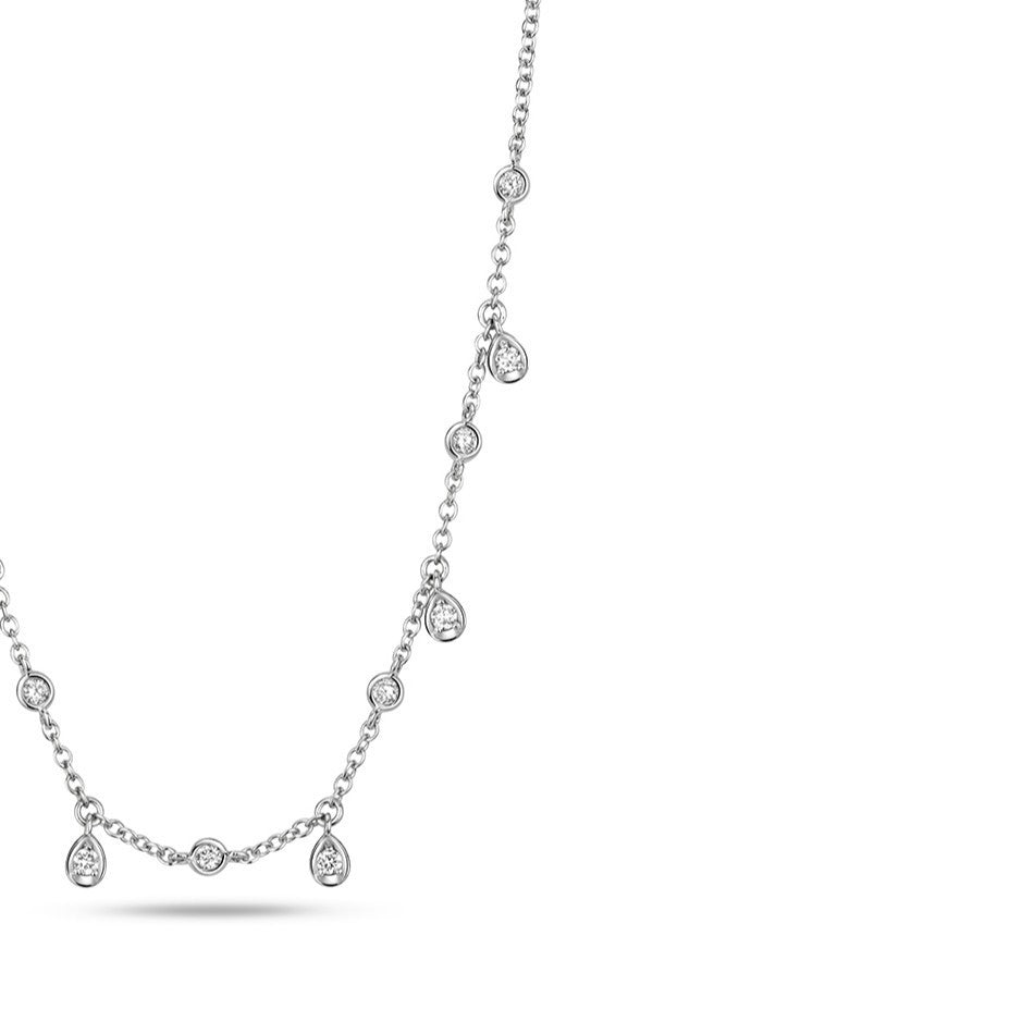 13 Natural Diamond Flush Necklace 18ct White Gold Hallmarked British Made