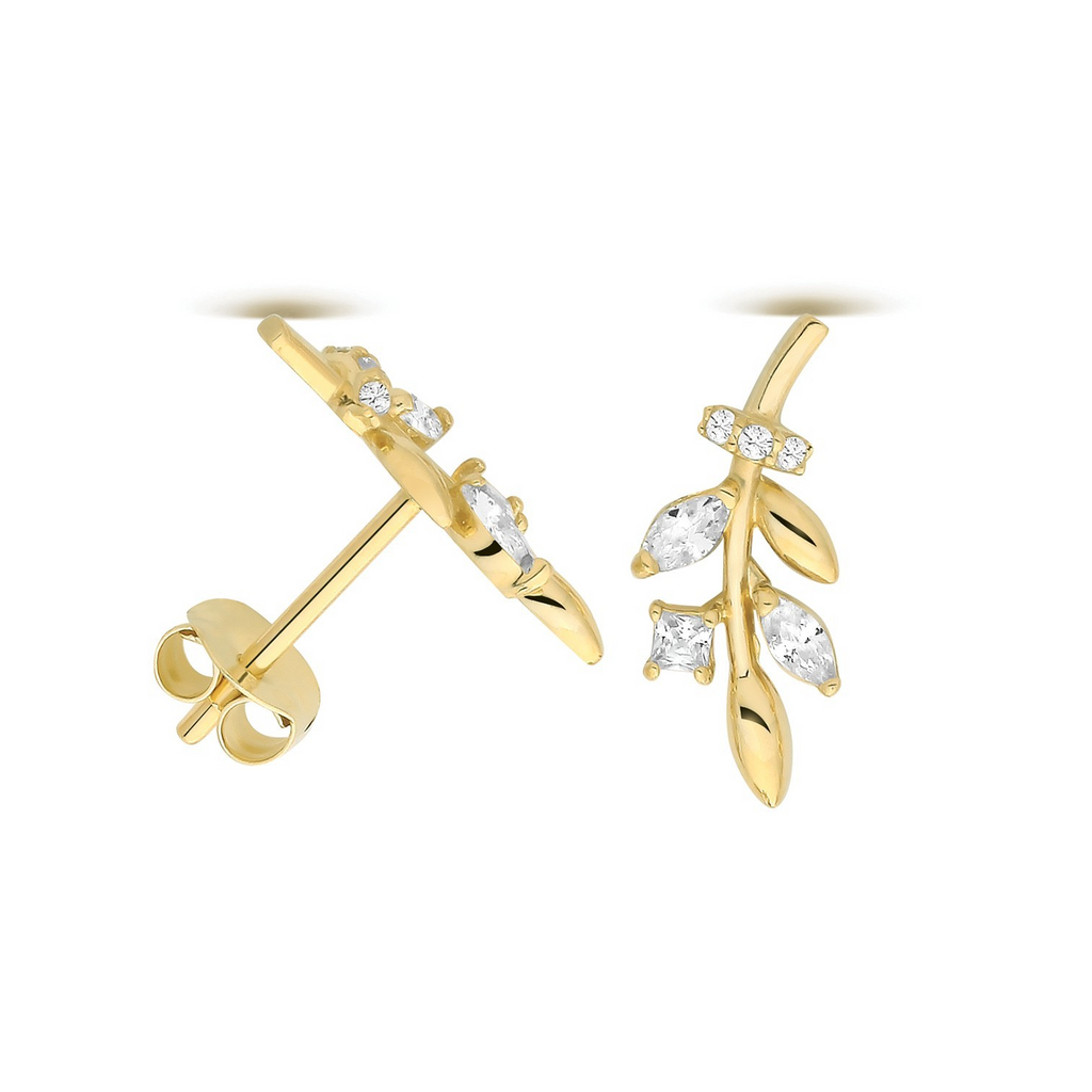Marquise Branch Stud Earrings 9ct Yellow Gold 375 Hallmarked Brand New Boxed