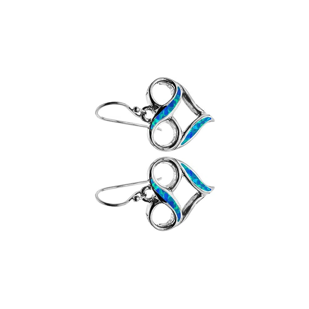 Blue Opal Infinity Heart Earrings Sterling Silver 925 Hallmarked British Made
