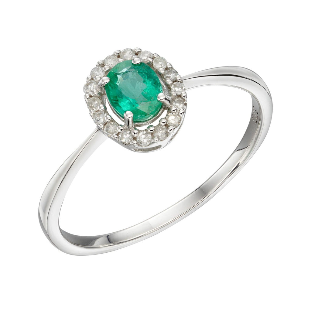 Real Emerald And Diamond Ring 9ct Gold 375 Hallmarked L - Q British Made