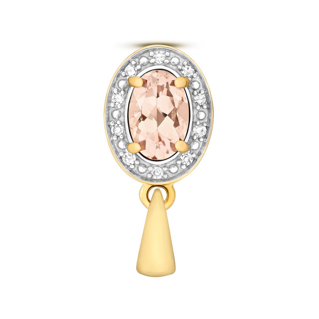 Oval Morganite Diamond Pendant 9ct Multi Tone Gold 375 Hallmarked Chain Lengths