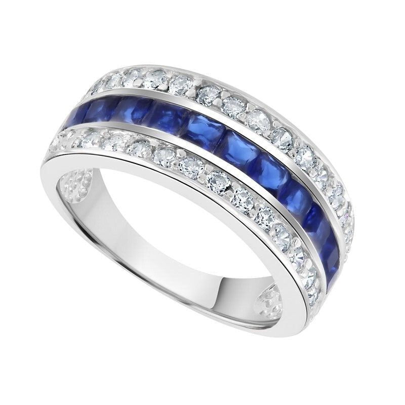 Sterling Silver Sapphire Ring Channel Set 925 Hallmarked British Made Sizes J-R