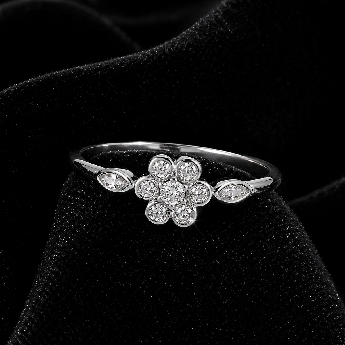 Floral Cluster Ring Sterling Silver 925 Hallmarked British Made Size L - Q