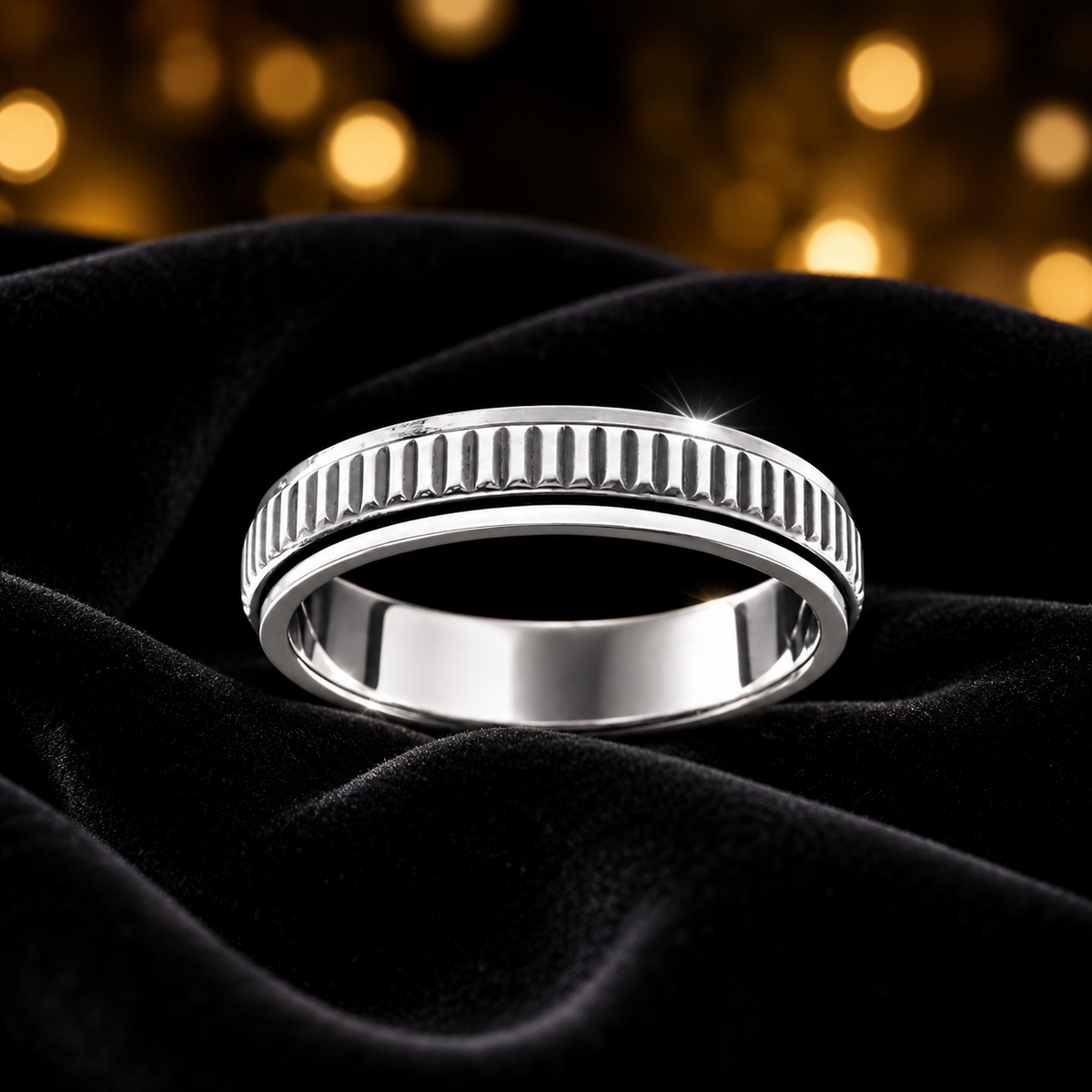 Ridged Spinner Ring Sterling Silver 925 Hallmarked British Made Size J - T