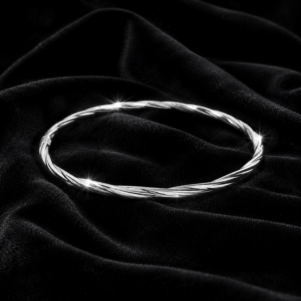 Sterling Silver Twisted Bangle British Made 925 Hallmarked Brand New Boxed