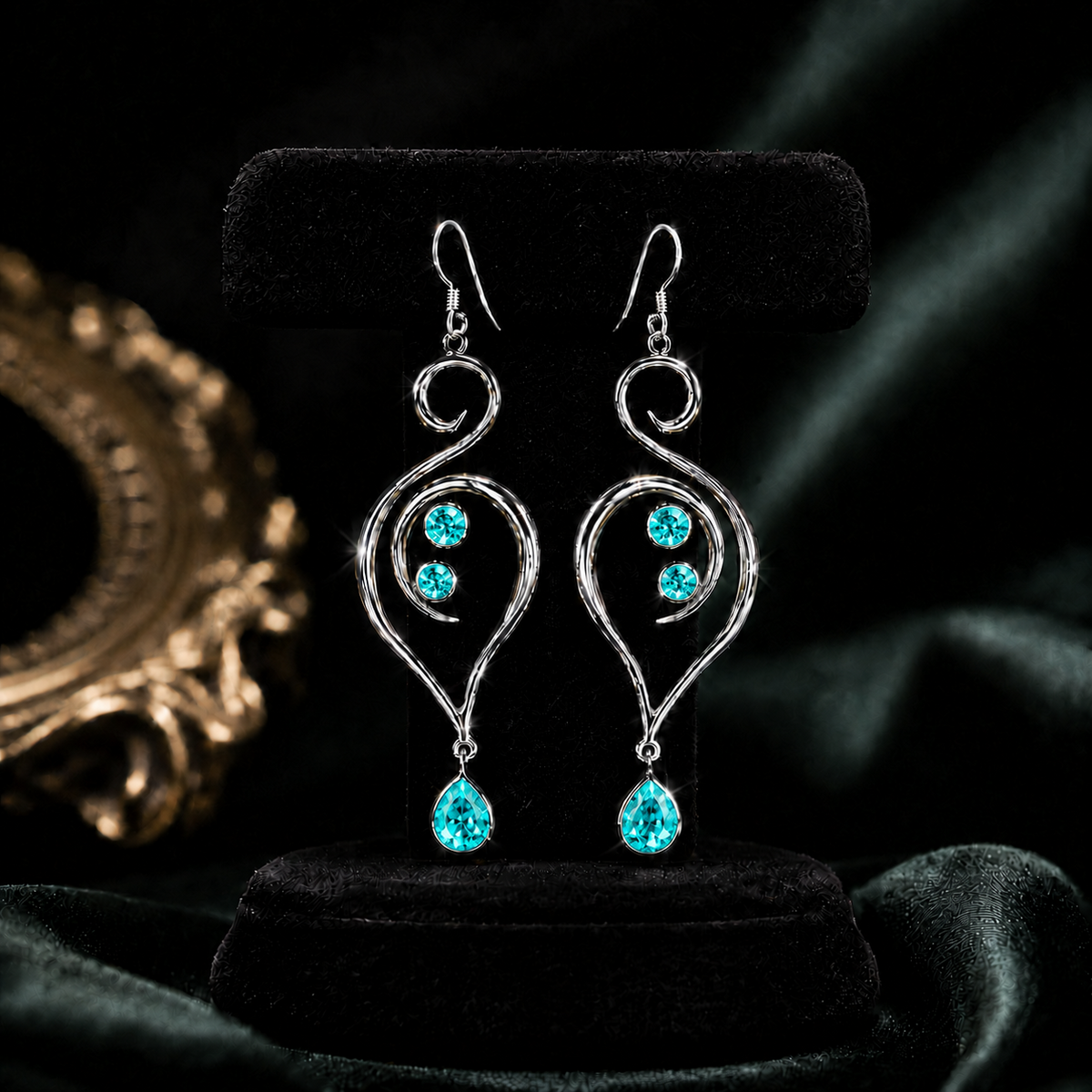 Natural Turquoise Large Swirl Earrings Sterling Silver 925 Hallmark British Made