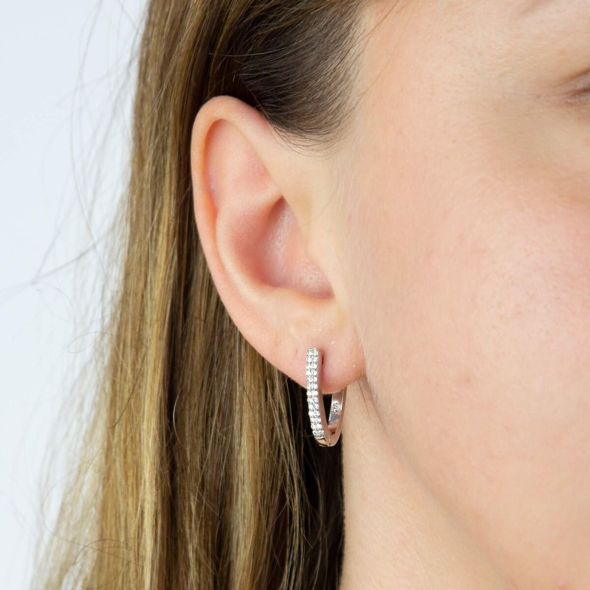 Zircon U Shape Hoop Earrings Sterling Silver 925 Hallmarked Brand New Boxed
