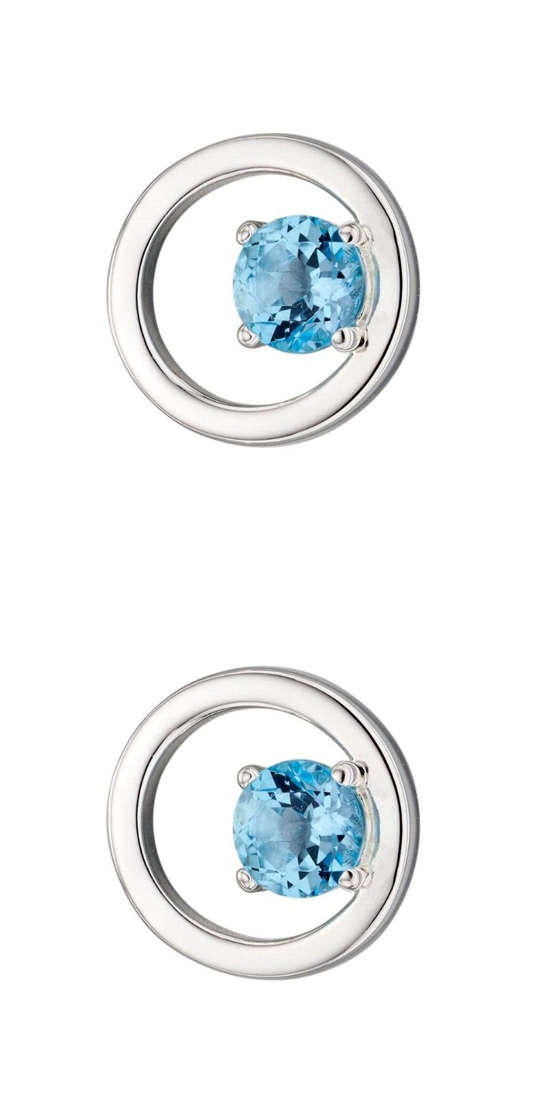 Blue Topaz Circle Stud Earrings Sterling Silver 925 Hallmarked British Made