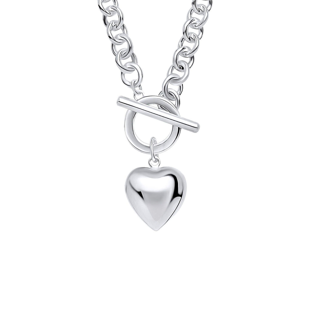 Puffy Heart T Bar Necklace Sterling Silver 925 Hallmarked Brand New Boxed