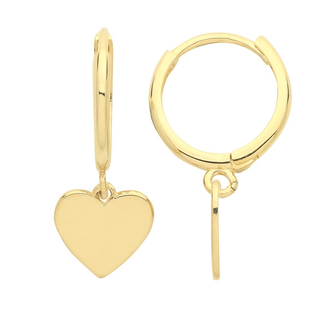 8mm Heart Drop Hoops Earrings 9ct Yellow Gold 375 Hallmarked Brand New