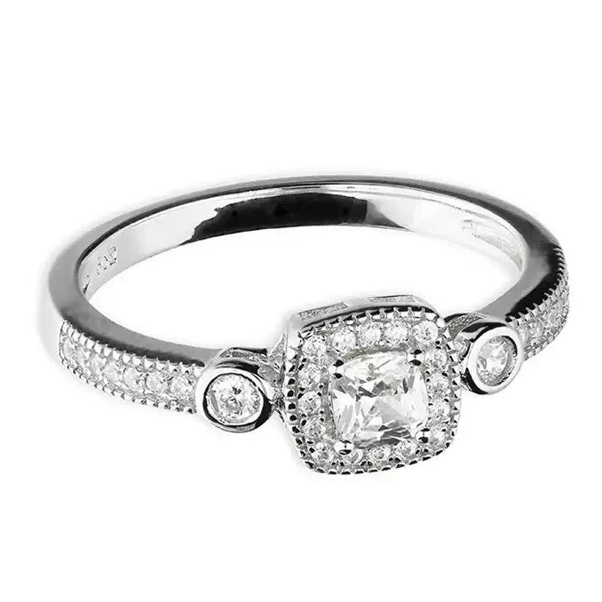 Vintage Cushion Halo Ring Sterling Silver 925 Hallmarked British Made Size M - R